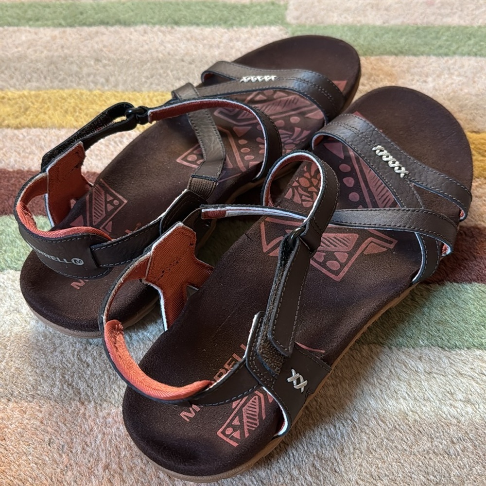 Merrell Sandspur Rose Sandals Cocoa/Coral Leather Comfort Ankle Strap size 10 - Picture 10 of 11